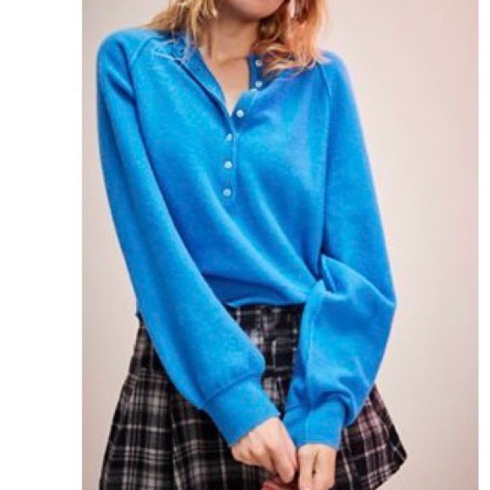 Free People Vibrant Blue Button Down Shirt